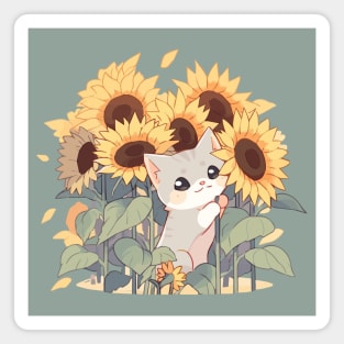 Cute kitten in a field of sunflowers Magnet